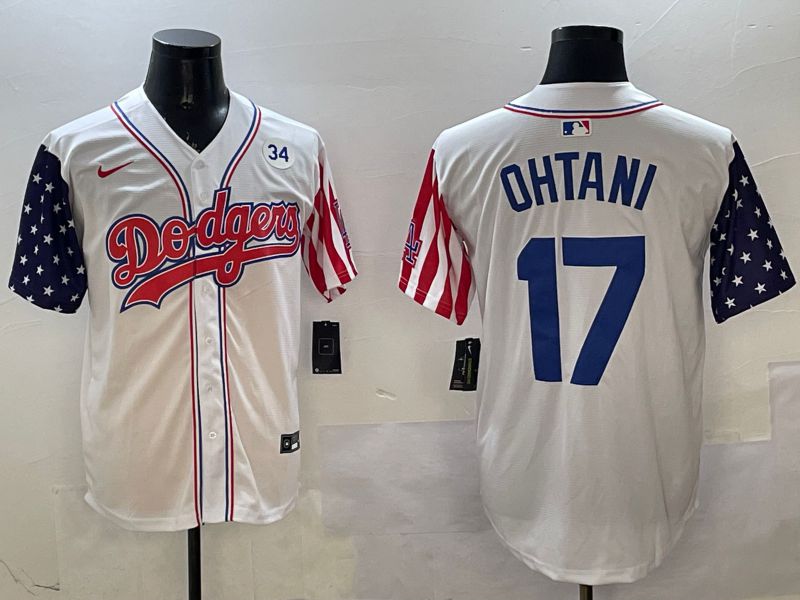 Men Los Angeles Dodgers 17 Ohtani White a generation of national flags Joint name 2025 Nike MLB Jersey style 17